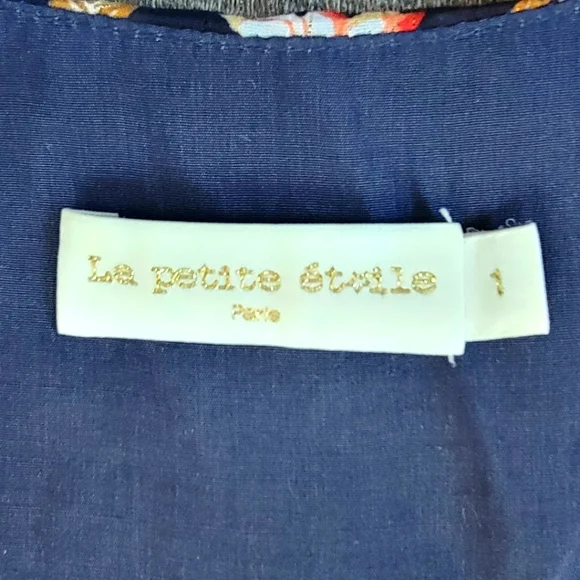 La Petiet Étolie Paris V-Neck Mini Dress Womens S Navy Tan Pink Floral Boho Flow - Picture 6 of 13